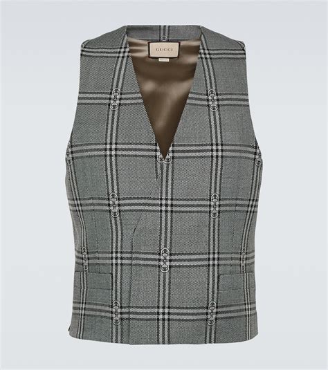 gucci applique d checked wool vest